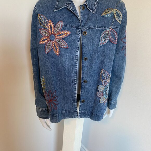Women's Denim Floral Embroidered Jacket Flower Power - Picture 10 of 10